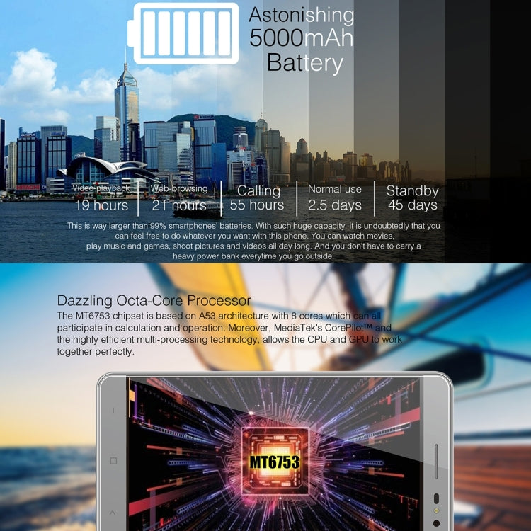 VKworld G1 Giant, 3GB+16GB, 5000mAh Battery, 5.5 inch Android 5.1 MTK6753 Octa Core 1.3GHz, Support GPS, Mobile AP, Network: 4G