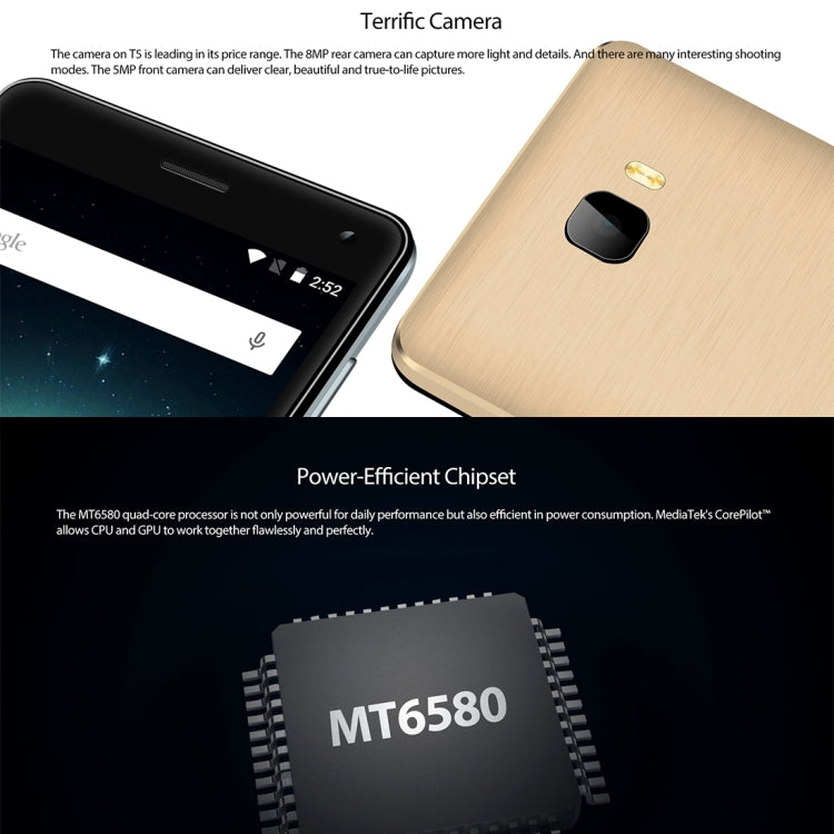 VKworld T5, 2GB+16GB, 5 inch Android 5.1 MTK6580 Quad Core 1.3GHz, Support GPS, Mobile AP, Network: 3G