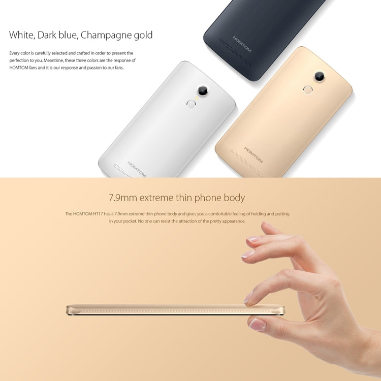 [HK Warehouse] HOMTOM HT17, 1GB+8GB, Fingerprint Identification, 5.5 inch Android 6.0, MT6737 Quad Core 1.1GHz, Support OTG, OTA, Network: 4G