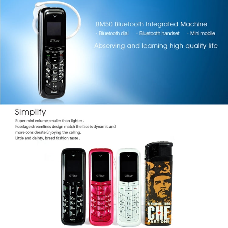 GTStar BM50 Mini Mobile Phone, Hands Free Bluetooth Dialer Headphone, MP3 Music, Dual SIM, Network: 2G(White)