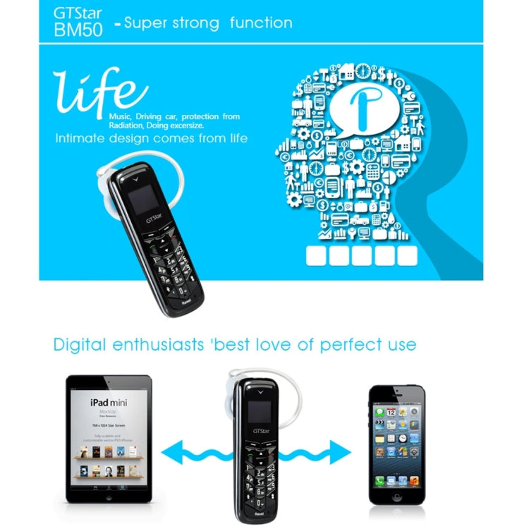 GTStar BM50 Mini Mobile Phone, Hands Free Bluetooth Dialer Headphone, MP3 Music, Dual SIM, Network: 2G(White)