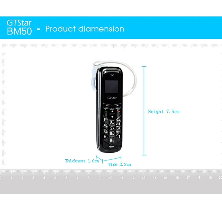 GTStar BM50 Mini Mobile Phone, Hands Free Bluetooth Dialer Headphone, MP3 Music, Dual SIM, Network: 2G(White)