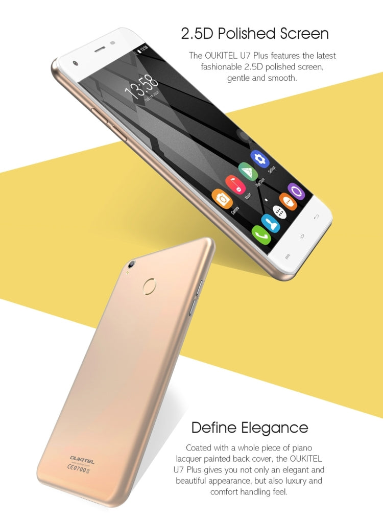 [HK Warehouse] OUKITEL U7 Plus, 2GB+16GB, Fingerprint Identification, 5.5 inch 2.5D Polished Android 6.0 MTK6737 Quad Core up to 1.3GHz, Network: 4G(Rose Gold)