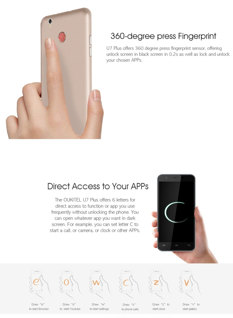 [HK Warehouse] OUKITEL U7 Plus, 2GB+16GB, Fingerprint Identification, 5.5 inch 2.5D Polished Android 6.0 MTK6737 Quad Core up to 1.3GHz, Network: 4G(Rose Gold)