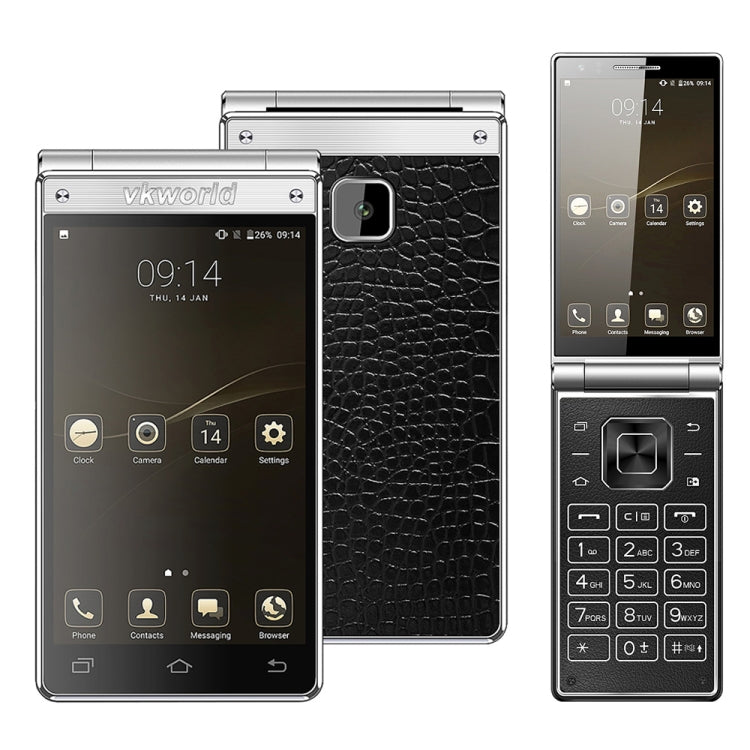 VKworld T2 Plus, 3GB+32GB, Flip Design, Double Camera Flash, 4.2 inch Dual Screens, Android 7.0 MTK6737 Quad Core, Physical Keyboard, Network: 4G(Black)