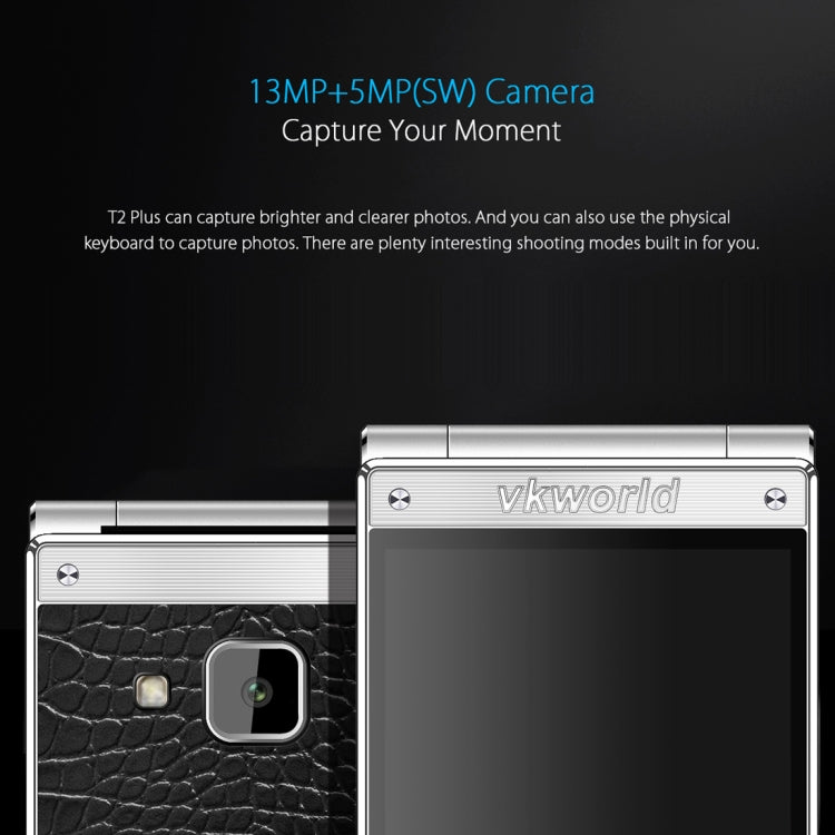 VKworld T2 Plus, 3GB+32GB, Flip Design, Double Camera Flash, 4.2 inch Dual Screens, Android 7.0 MTK6737 Quad Core, Physical Keyboard, Network: 4G(Black)