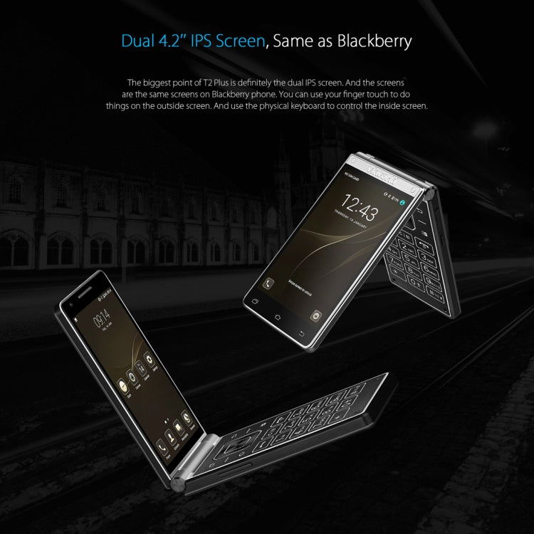 VKworld T2 Plus, 3GB+32GB, Flip Design, Double Camera Flash, 4.2 inch Dual Screens, Android 7.0 MTK6737 Quad Core, Physical Keyboard, Network: 4G(Black)