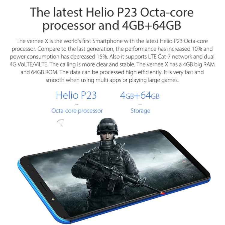 [HK Warehouse] Vernee X, 4GB+64GB, Dual Back Cameras + Dual Front Cameras, 6200mAh Battery, Face & Fingerprint Identification, 6.0 inch Android 7.1 MTK6763 Octa Core up to 2.0GHz, Network: 4G, OTG