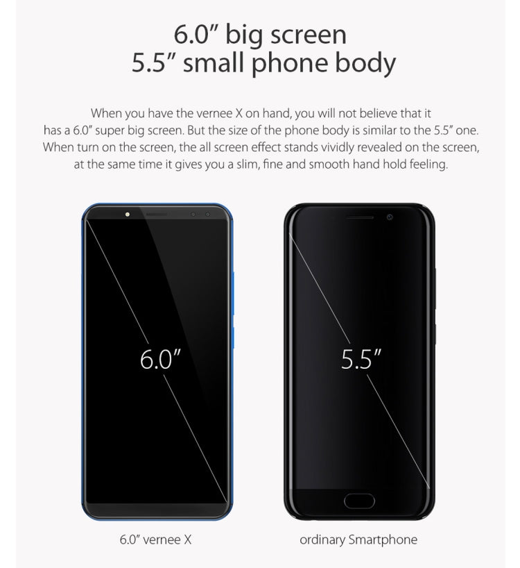 [HK Warehouse] Vernee X, 4GB+64GB, Dual Back Cameras + Dual Front Cameras, 6200mAh Battery, Face & Fingerprint Identification, 6.0 inch Android 7.1 MTK6763 Octa Core up to 2.0GHz, Network: 4G, OTG