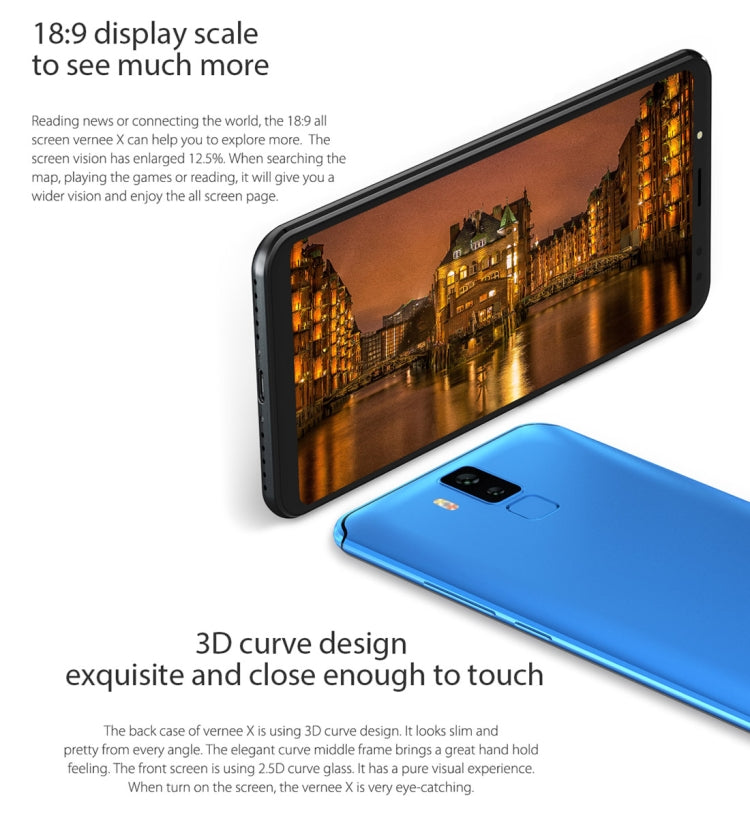 [HK Warehouse] Vernee X, 4GB+64GB, Dual Back Cameras + Dual Front Cameras, 6200mAh Battery, Face & Fingerprint Identification, 6.0 inch Android 7.1 MTK6763 Octa Core up to 2.0GHz, Network: 4G, OTG