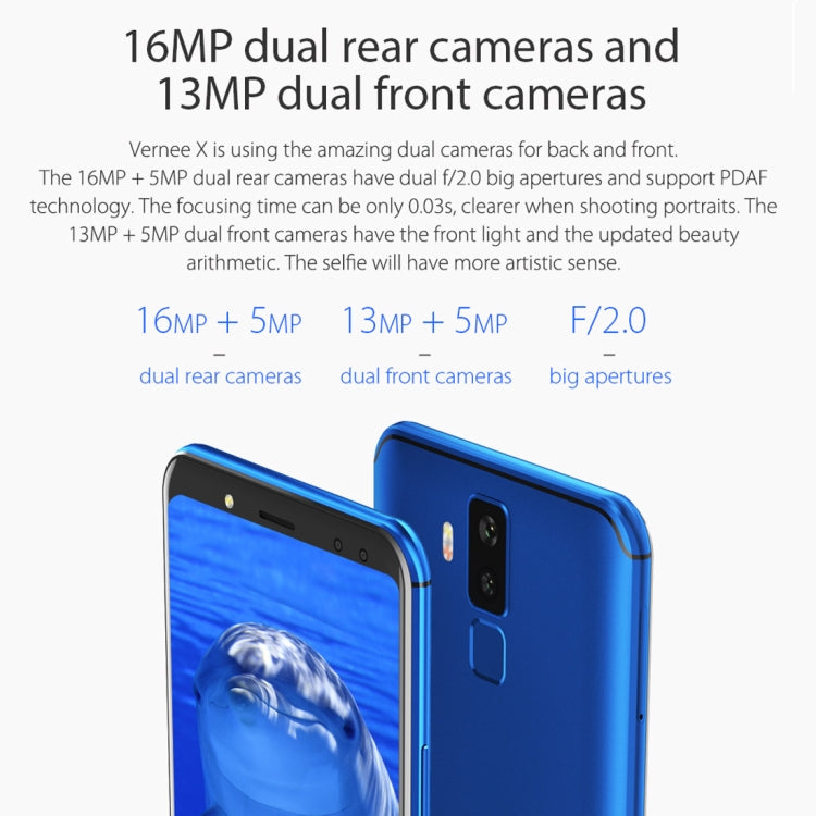 [HK Warehouse] Vernee X, 4GB+64GB, Dual Back Cameras + Dual Front Cameras, 6200mAh Battery, Face & Fingerprint Identification, 6.0 inch Android 7.1 MTK6763 Octa Core up to 2.0GHz, Network: 4G, OTG