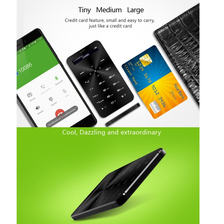 DAXIAN DXS5 Card Mobile Phone, Network: 2G, 6.5mm Ultra Thin Pocket Mini Slim Card Phone, QWERTY Keyboard, BT, Alarm, MP3 Music, Pedometer, Remote Capture