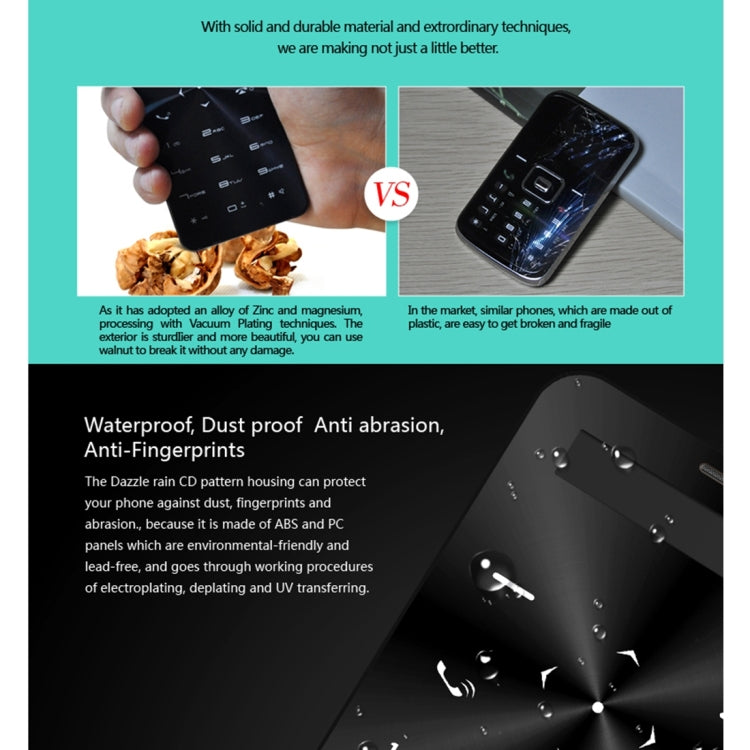 DAXIAN DXS5 Card Mobile Phone, Network: 2G, 6.5mm Ultra Thin Pocket Mini Slim Card Phone, QWERTY Keyboard, BT, Alarm, MP3 Music, Pedometer, Remote Capture