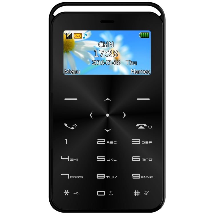 DAXIAN GS6 Card Mobile Phone, Network: 2G, 7.9mm Ultra Thin Pocket Mini Slim Card Phone, 1.69 inch, QWERTY Keyboard, BT, FM, Alarm, MP3 Music, Calendar, Calculator