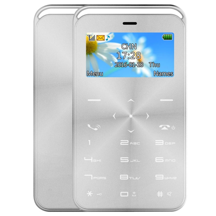 DAXIAN GS6 Card Mobile Phone, Network: 2G, 7.9mm Ultra Thin Pocket Mini Slim Card Phone, 1.69 inch, QWERTY Keyboard, BT, FM, Alarm, MP3 Music, Calendar, Calculator