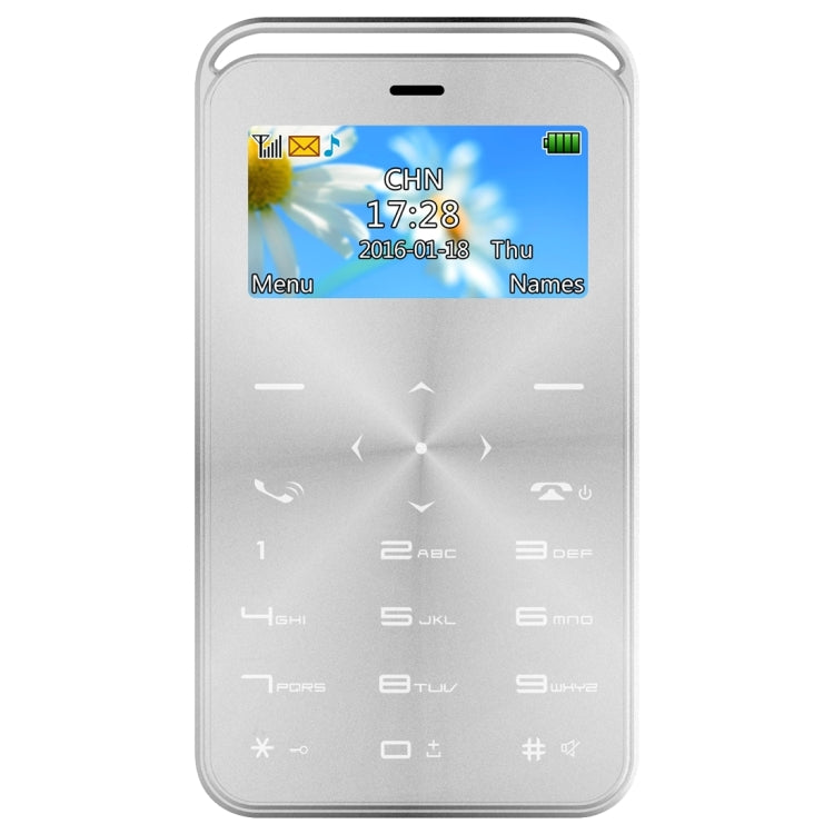 DAXIAN GS6 Card Mobile Phone, Network: 2G, 7.9mm Ultra Thin Pocket Mini Slim Card Phone, 1.69 inch, QWERTY Keyboard, BT, FM, Alarm, MP3 Music, Calendar, Calculator