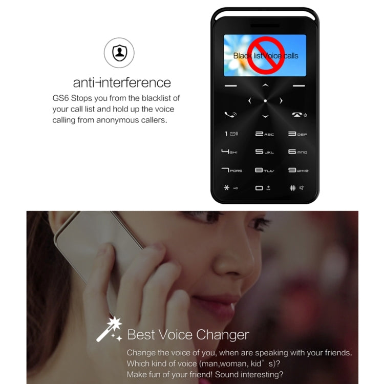 DAXIAN GS6 Card Mobile Phone, Network: 2G, 7.9mm Ultra Thin Pocket Mini Slim Card Phone, 1.69 inch, QWERTY Keyboard, BT, FM, Alarm, MP3 Music, Calendar, Calculator