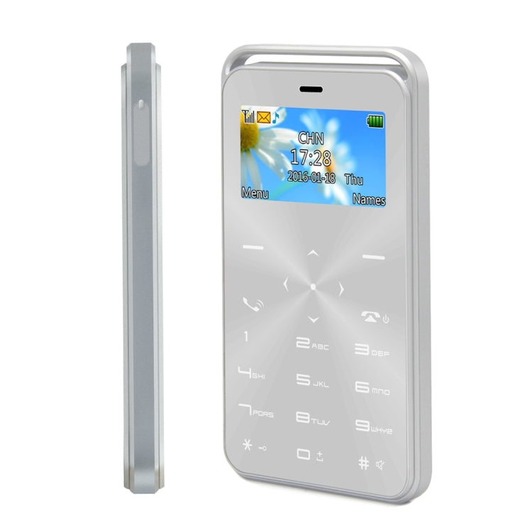 DAXIAN GS6 Card Mobile Phone, Network: 2G, 7.9mm Ultra Thin Pocket Mini Slim Card Phone, 1.69 inch, QWERTY Keyboard, BT, FM, Alarm, MP3 Music, Calendar, Calculator
