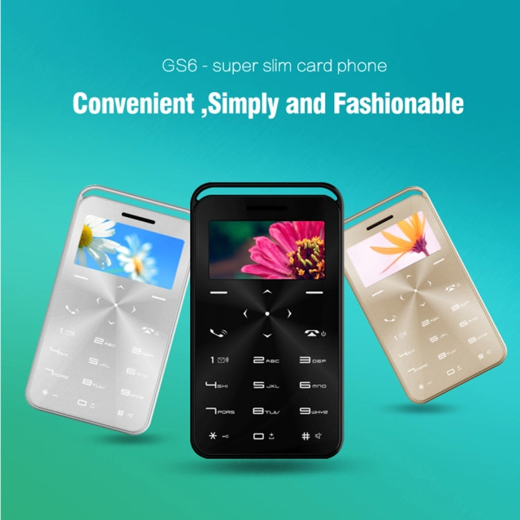 DAXIAN GS6 Card Mobile Phone, Network: 2G, 7.9mm Ultra Thin Pocket Mini Slim Card Phone, 1.69 inch, QWERTY Keyboard, BT, FM, Alarm, MP3 Music, Calendar, Calculator