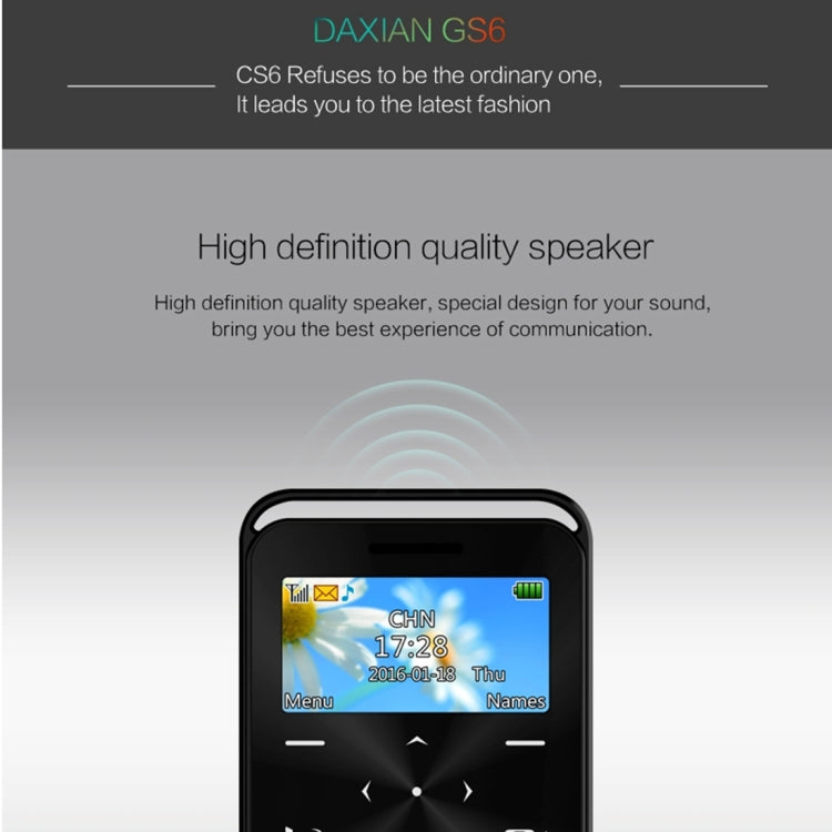 DAXIAN GS6 Card Mobile Phone, Network: 2G, 7.9mm Ultra Thin Pocket Mini Slim Card Phone, 1.69 inch, QWERTY Keyboard, BT, FM, Alarm, MP3 Music, Calendar, Calculator