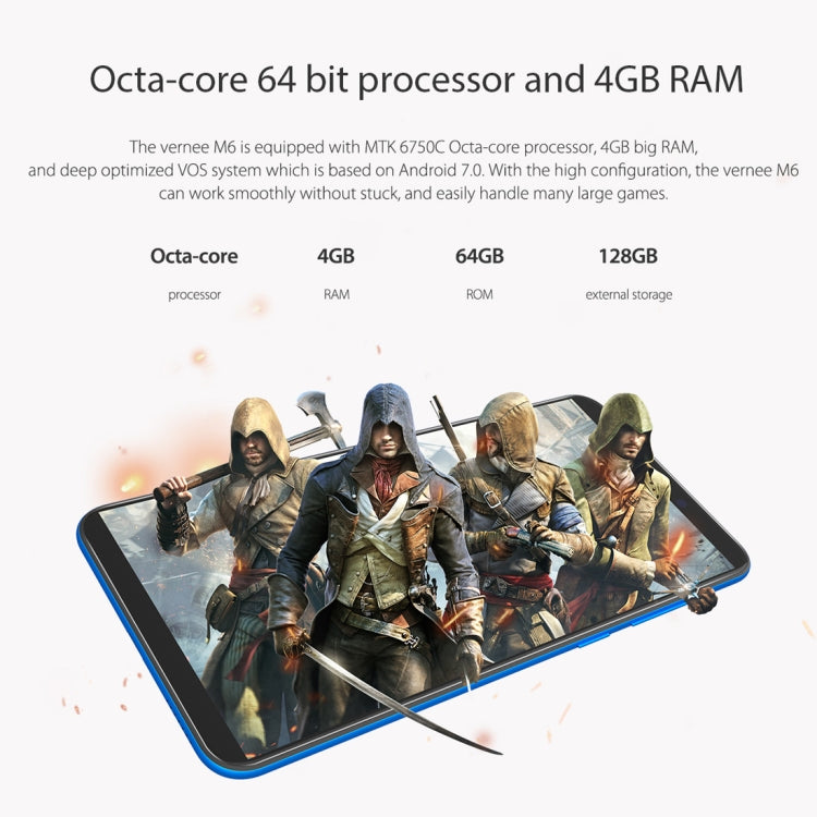 [HK Warehouse] Vernee M6, 4GB+64GB, Fingerprint Identification, 5.7 inch Android 7.0 MTK6750 Octa Core up to 1.5GHz, Network: 4G