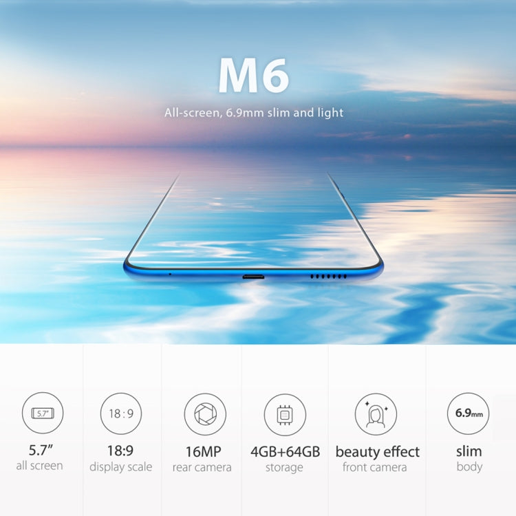 [HK Warehouse] Vernee M6, 4GB+64GB, Fingerprint Identification, 5.7 inch Android 7.0 MTK6750 Octa Core up to 1.5GHz, Network: 4G