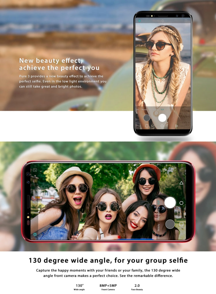 M-HORSE Pure 3, 4GB+64GB, Dual Back Cameras + Dual Front Cameras, Fingerprint Identification, 5.7 inch Android 7.1 MTK6763
