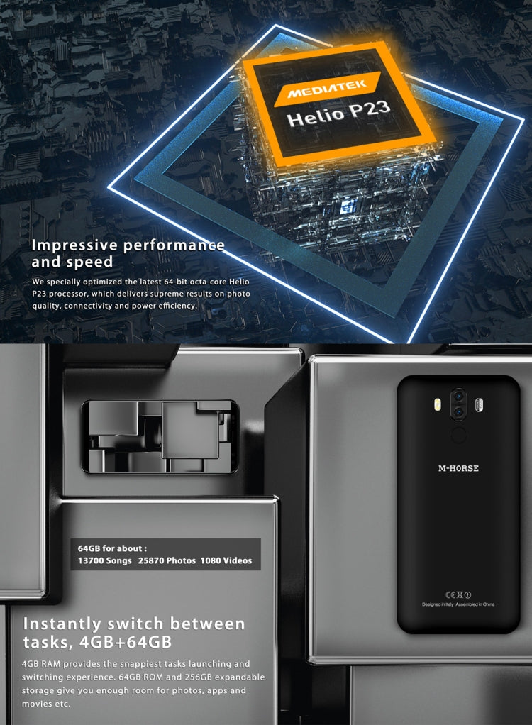 M-HORSE Pure 3, 4GB+64GB, Dual Back Cameras + Dual Front Cameras, Fingerprint Identification, 5.7 inch Android 7.1 MTK6763