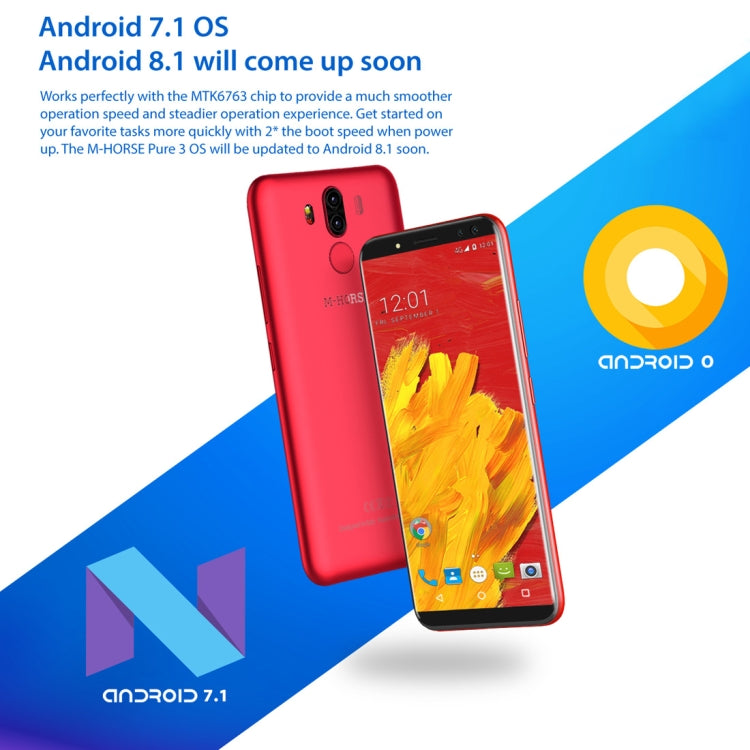 M-HORSE Pure 3, 4GB+64GB, Dual Back Cameras + Dual Front Cameras, Fingerprint Identification, 5.7 inch Android 7.1 MTK6763