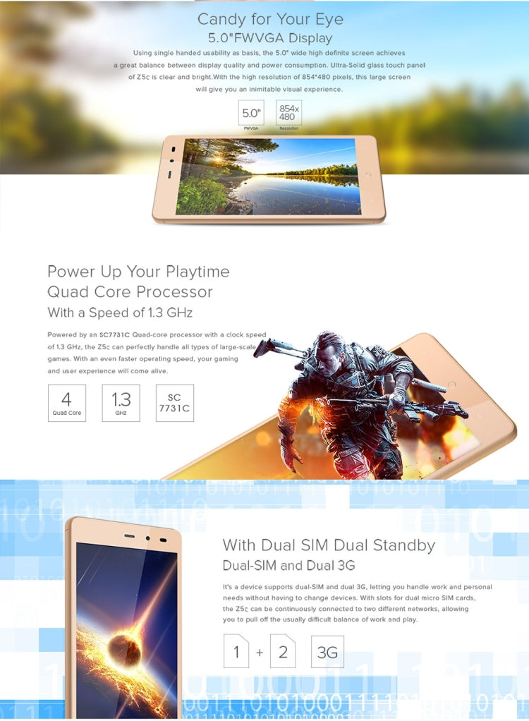 [HK Warehouse] LEAGOO Z5C, 1GB+8GB, 5.0 inch Android 6.0 SC7731c Cortex A7 Quad Core 1.3GHz, Network: 3G (European Version)(Black)