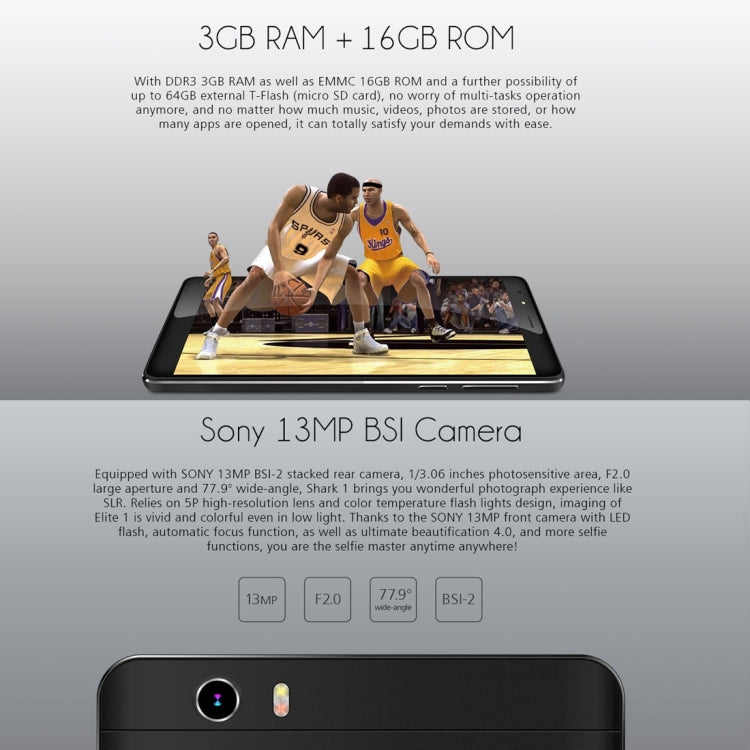 [HK Warehouse] LEAGOO Shark 1, 3GB+16GB, Fingerprint ID, 6300mAh Battery, 6.0 inch Android 5.1 MTK6753 ARM Cortex-A53 Octa Core 1.3GHz, Network: 4G(Black)