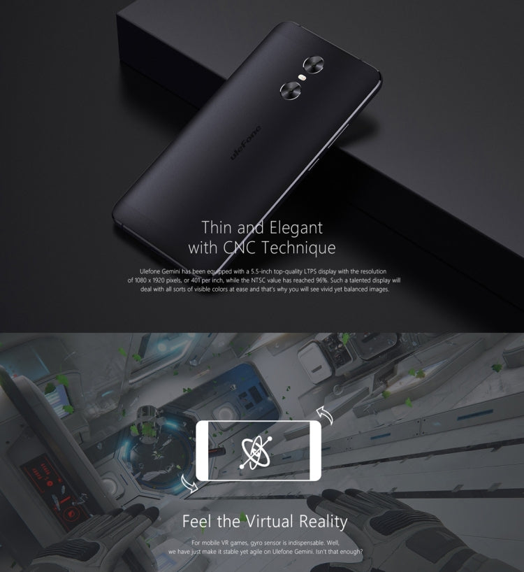 [HK Warehouse] Ulefone Gemini, 3GB+32GB, Front Fingerprint Identification, Dual Rear Cameras, 5.5 inch Android 6.0 MTK6737T Quad Core up to 1.5GHz, OTG, Network: 4G(Gold)
