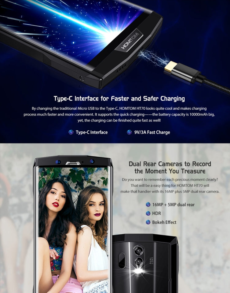 [HK Warehouse] HOMTOM HT70, 4GB+64GB, Dual Back Cameras, Fingerprint Identification, 10000mAh Battery, 6.0 inch Android 7.0 MTK6750T Octa Core up to 1.5GHz, Network: 4G, Dual SIM