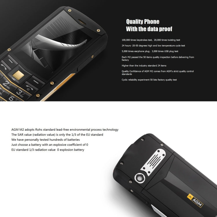 AGM M2 Triple Proofing Phone, Without Russian, IP68 Waterproof Dustproof Shockproof,  2.4 inch, SC6531DA, Network: 2G, 21 Keys, Dual SIM, FM, TF