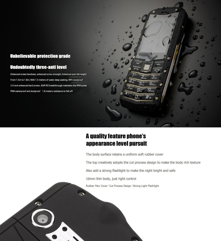 AGM M2 Triple Proofing Phone, Without Russian, IP68 Waterproof Dustproof Shockproof,  2.4 inch, SC6531DA, Network: 2G, 21 Keys, Dual SIM, FM, TF