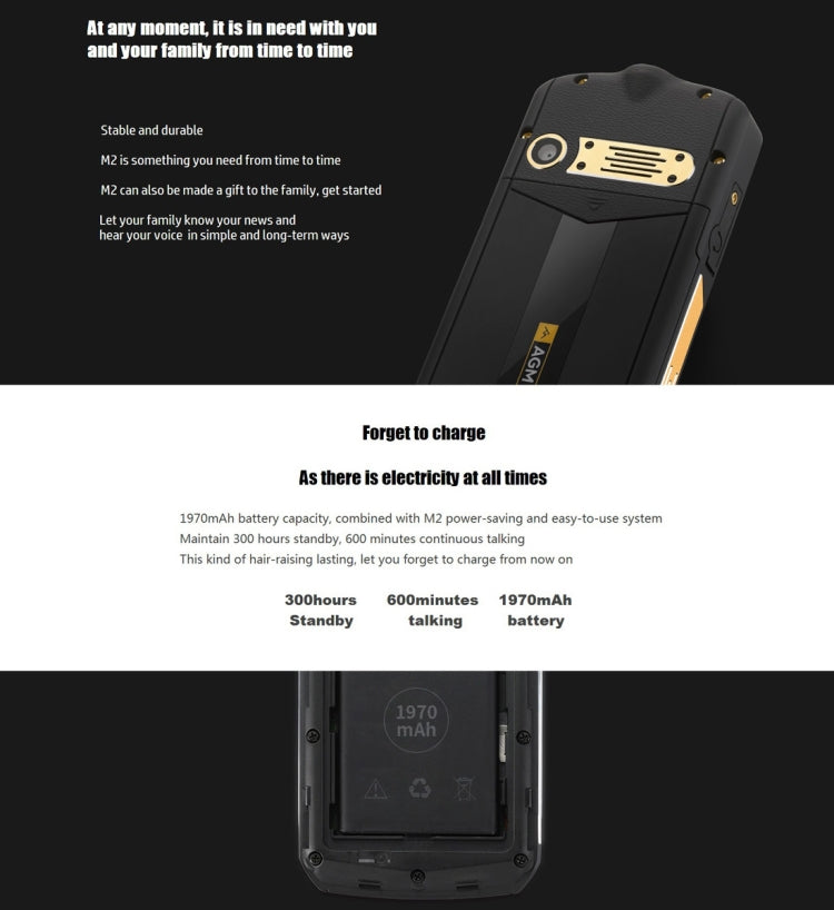 AGM M2 Triple Proofing Phone, Without Russian, IP68 Waterproof Dustproof Shockproof,  2.4 inch, SC6531DA, Network: 2G, 21 Keys, Dual SIM, FM, TF