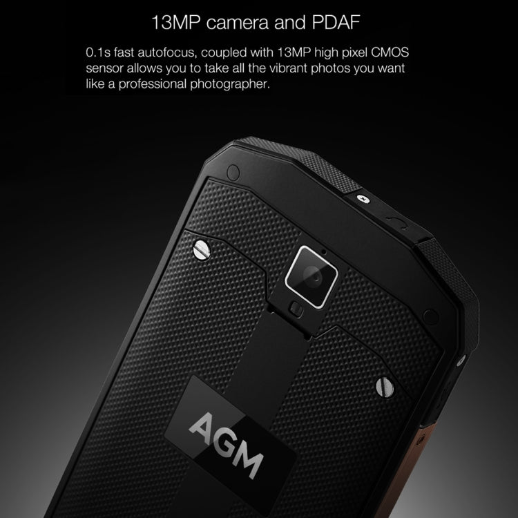 AGM A8 Triple Proofing Phone, 3GB+32GB, US Version, 4050mAh Battery, IP68 Waterproof Dustproof Shockproof, 5.0 inch Android 7.0 Qualcomm MSM8916 Quad Core, Network: 4G, Dual SIM, OTG, NFC (Gold)