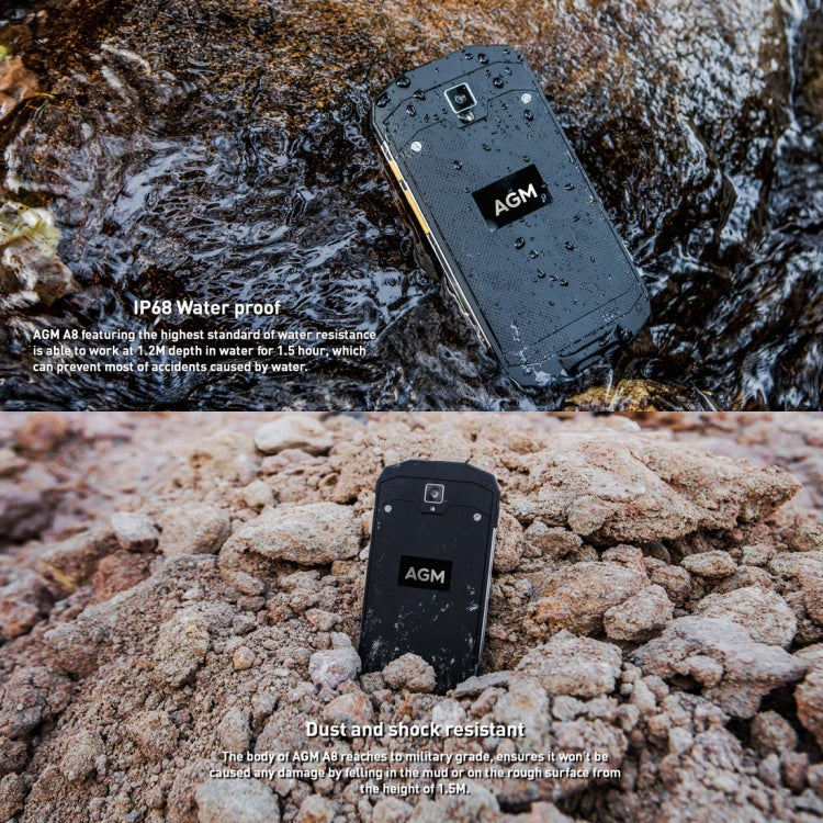 AGM A8 SE Triple Proofing Phone, 2GB+16GB, 4050mAh Battery, IP68 Waterproof Dustproof Shockproof, 5.0 inch Android 7.0 Qualcomm MSM8916 Quad Core, Network: 4G, Dual SIM, OTG(Black)