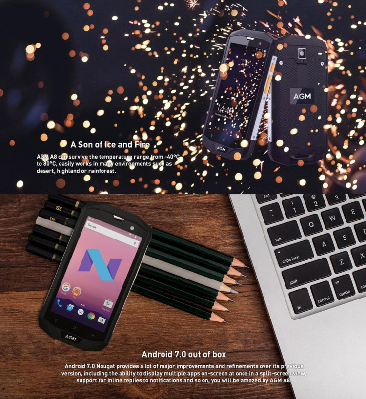 AGM A8 SE Triple Proofing Phone, 2GB+16GB, 4050mAh Battery, IP68 Waterproof Dustproof Shockproof, 5.0 inch Android 7.0 Qualcomm MSM8916 Quad Core, Network: 4G, Dual SIM, OTG(Black)