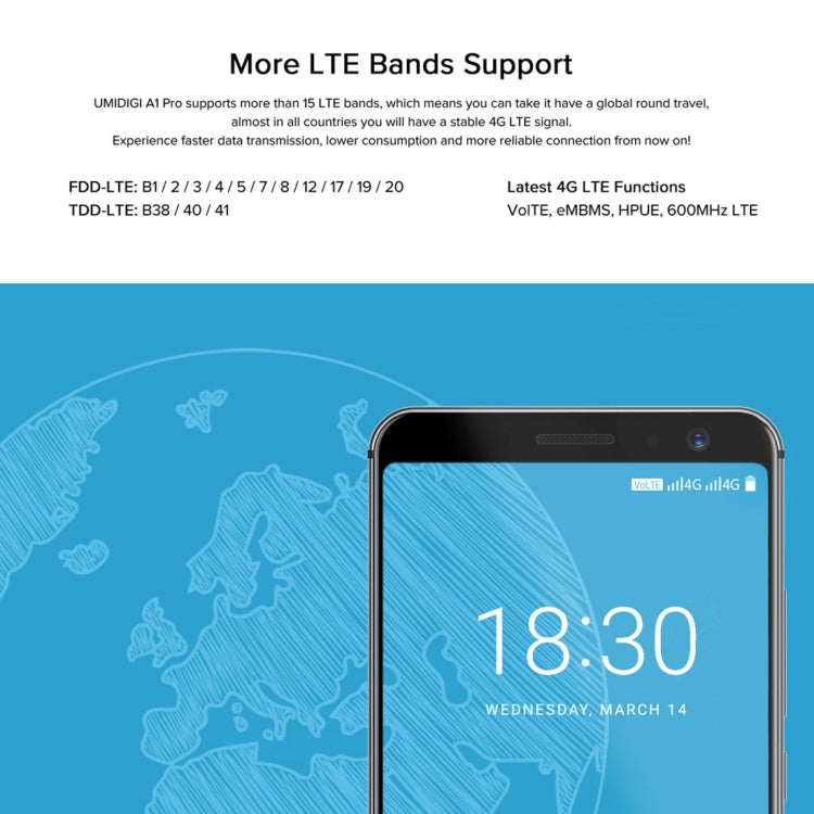 [HK Warehouse] UMIDIGI A1 Pro, Dual 4G, 3GB+16GB, Dual Back Cameras, Face & Fingerprint Identification,  5.5 inch Android 8.1 MTK6739 Quad Core up to 1.5GHz, Network: 4G, Dual SIM, VoLTE