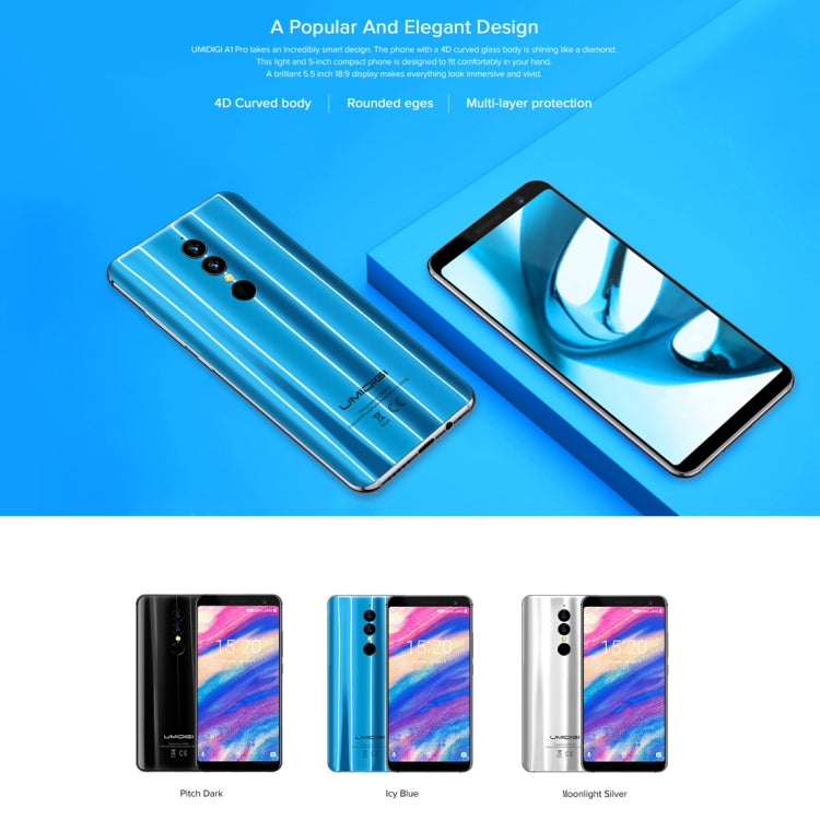 [HK Warehouse] UMIDIGI A1 Pro, Dual 4G, 3GB+16GB, Dual Back Cameras, Face & Fingerprint Identification,  5.5 inch Android 8.1 MTK6739 Quad Core up to 1.5GHz, Network: 4G, Dual SIM, VoLTE