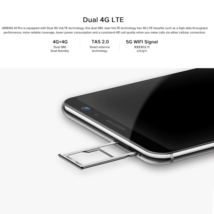 [HK Warehouse] UMIDIGI A1 Pro, Dual 4G, 3GB+16GB, Dual Back Cameras, Face & Fingerprint Identification,  5.5 inch Android 8.1 MTK6739 Quad Core up to 1.5GHz, Network: 4G, Dual SIM, VoLTE