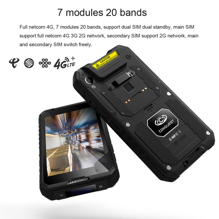 Conquest S10, 3GB+32GB, Walkie Talkie Function, RFID, Scanner, 5000mAh Battery, IP68 Waterproof Dustproof Shockproof, Fingerprint Identification, 5.5 inch Android 6.0 MTK6753 Octa Core up to 1.5GHz, Network: 4G, NFC, OTG, IR(Black)