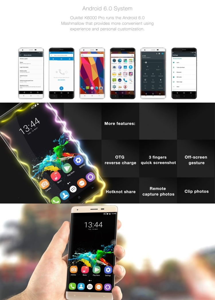 [HK Warehouse] OUKITEL K6000 Pro, 3GB+32GB, 6000mAh Battery, 5.5 inch Android 6.0 MTK6753 Octa Core 1.3GHZ, Network: 4G, OTG, OTA, GPS, FM, with CE Certification