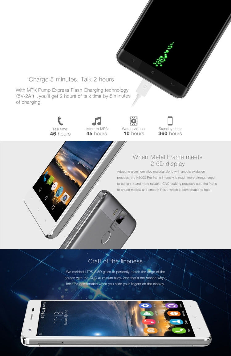 [HK Warehouse] OUKITEL K6000 Pro, 3GB+32GB, 6000mAh Battery, 5.5 inch Android 6.0 MTK6753 Octa Core 1.3GHZ, Network: 4G, OTG, OTA, GPS, FM, with CE Certification