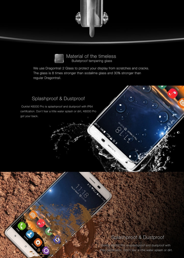 [HK Warehouse] OUKITEL K6000 Pro, 3GB+32GB, 6000mAh Battery, 5.5 inch Android 6.0 MTK6753 Octa Core 1.3GHZ, Network: 4G, OTG, OTA, GPS, FM, with CE Certification