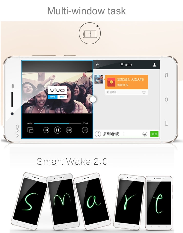 vivo X6 A, 4GB+32GB, 5.2 inch Android 5.0, Qualcomm Snapdragon615 Octa Core 1.7GHz, Network: 4G