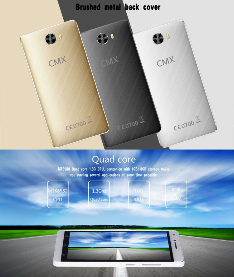 CMX C11, 1GB+8GB, 5.0 inch 2.5D HotKnot, Android 5.1 MTK6580 Quad Core 1.3GHz, Network: 3G(Gold)