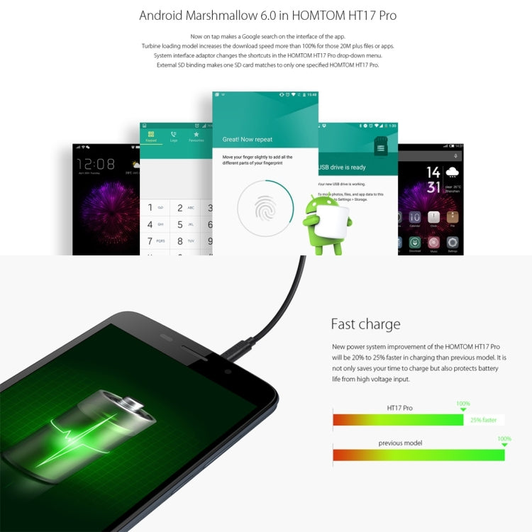 [HK Warehouse] HOMTOM HT17 Pro, 2GB+16GB, Fingerprint Identification, 5.5 inch Android 6.0, MTK6737 Quad Core, Network: 4G, OTG, OTA