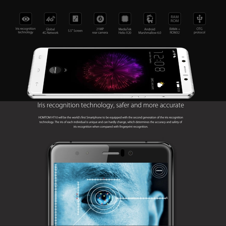HOMTOM HT10, 4GB+32GB, Iris Identification, 5.5 inch Android 6.0 MTK6797 Helio X20 Ten Core, Network: 4G